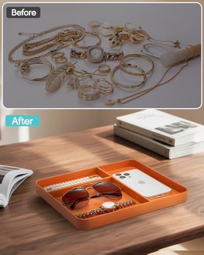 VLANDO Valet Tray for Men, PU Leather Catchall Tray with Dividers - Image 4