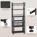 Recaceik 6-Tier Over The Toilet Storage Shelf with Cart, Freestanding Above Toilet Shelf Rack, Farmhouse Bathroom Organizer Shelves, Space Saver (Black) - Image 4