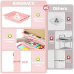 KINGRACK 3 Tier Rolling Cart with Drawer, Metal Utility Storage Cart, Pink | 3 Drawers, Pegboard & Wood Tabletop, Lockable Wheels, 4 Hooks & 1 Bin, for Living Room,Bedroom,Craft Room,Office,Kids Room - Image 6