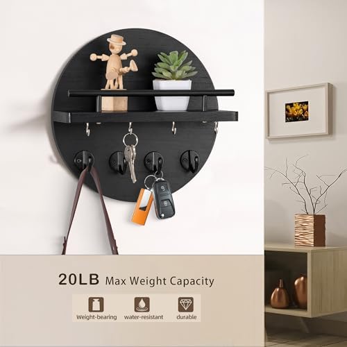 10.2" Key Holder Wall Mount with Shelf & Mail Organizer, 8 Hooks Black - Image 4