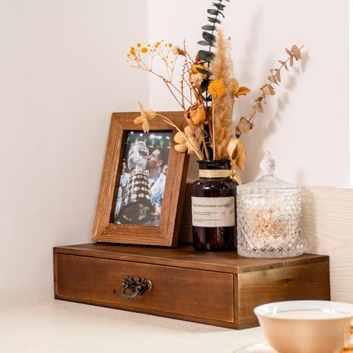 Desk Organizer with Drawers Light Brown Vintage Wood Desktop Storage Box - Image 6