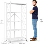 5-Tier Folding Metal Storage Rack - 63" Heavy-Duty Steel Frame with Wheels, No Assembly Utility Organizer, Rolling Shelving Unit for Kitchen, Garage, Pantry, Bedroom (White, 5 Tier) - Image 3