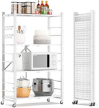 Fenbeli Foldable Shelves with Wheels - 4 Tier Folding Shelf, Collapsible No Assembly Metal Shelving Unit, Origami Storage Shelves & Rolling Storage Rack with 8 Hooks for Kitchen Pantry Garage by Fenbeli