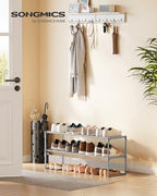 SONGMICS Shoe Rack, 2-Tier Shoe Organizer, Metal Storage Shelf | for Entryway, Upright or Upside Down, for 12-15 Pairs, Stackable, 11.8 x 36.2 x 14.6 Inches, Gray ULSA012G01 - Image 2