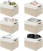 SNWDN 6 Pack Collapsible Fabric Storage Baskets with Handles (White/Beige 15''Lx10.2''Wx9''H) by Unknown