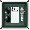 VLANDO Valet Tray, Foldable PU Leather Catchall Tray for Men, Dark Green by VLANDO