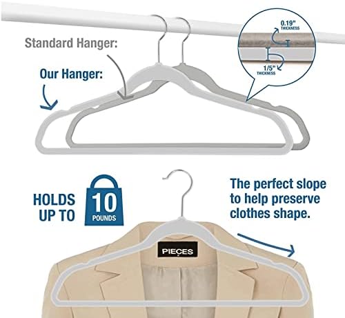 50 Pack Slim Plastic Clothes Hangers Grey | 17.7 in adult size, 0.2 in profile, non-velvet ABS, anti-slip grooves, Closets/dorms/laundry - Image 5