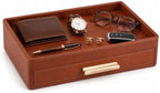 GORESE Leather Valet Tray with Drawer for Men, Nightstand Organizer, Brown by GORESE