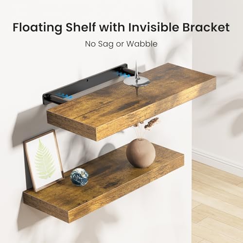 Amada 15.7" Floating Shelves for Wall Decor & Storage, Set of 3, Brown - Image 4