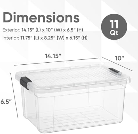 Superio 11 Quart Clear Plastic Storage Boxes with Lids, Stackable Organizer Containers, BPA-Free Storage Bins for Home, Office, School & Dorm, 4 Pack - Image 2