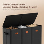 185L Laundry Hamper 3 Section, Laundry Hamper with Lid, Dirty Clothes Hamper with 3 Removable Washing Bags, Extra Large Laundry Basket Organizer for Bedroom, Laundry Room, Dorm - Black - Image 4