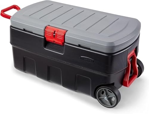 Rubbermaid ActionPacker 35 Gallon, Made in USA, Lockable Plastic Storage Bin with Lid and Wheels- Outdoor, Industrial, Rugged, Camping Gear and Truck Bed Storage - Gray and Black by Unknown