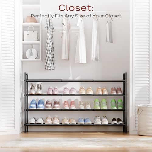 Bumusty 4 Tier Long Expandable Shoe Rack for Closet, Black - Image 6