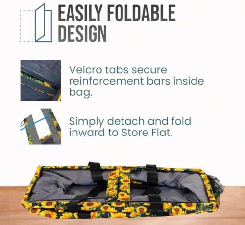 Extra Large Utility Tote Bag - Oversized Collapsible Reusable Wire Frame Rectangular Canvas Basket With Two Exterior Pockets For Beach, Pool, Laundry, Car Trunk, Storage - Sunflower - Image 6