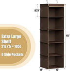 Simple Houseware 5 Shelf Hanging Closet Organizer, Brown | 360° Rotating Dual Hooks, Top Support Metal Frame, 6 Side Mesh Pockets - Image 3