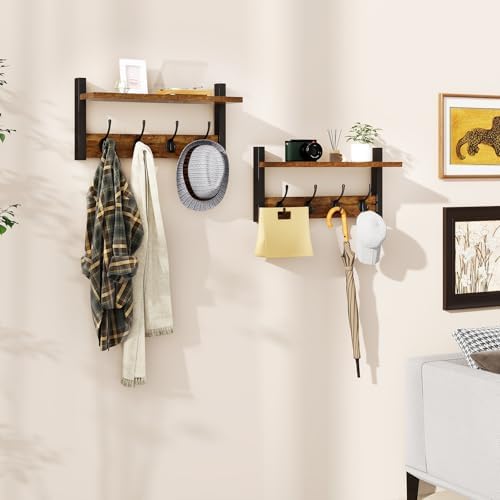 YMYNY Coat Rack Wall Mount with Shelf and Hooks, Rustic Brown UHWS001H-2 - Image 5