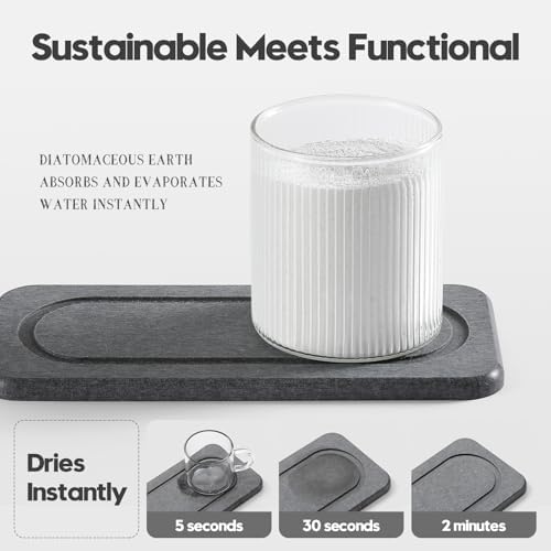 2Pack Diatomite Stone Coasters Water Absorbing Sink Tray for Kitchen & Bathroom Counter, Quick Dry Soap Dish Vanity Caddy, Dispenser Sponge Holder Space Organizer, Dark Gray - 8"x 3.8" - Image 3
