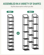 Hzuaneri Vertical Shoe Rack, Shoe Shelves, Wood Shoe Organizer for Closet, Entryway, Shoe Tower for Small Spaces, Free Standing, Adjustable, with 2 Hooks, 10 Tier Black SR11204B - Image 5