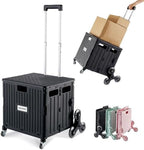 MACOPRO Foldable Utility Cart with Stair Climbing Wheels, Collapsible Rolling Crate with Telescoping Handle, Folding Shopping Trolley Handcart Grocery Book File Tool Teacher Storage Basket (Black) by MACOPRO