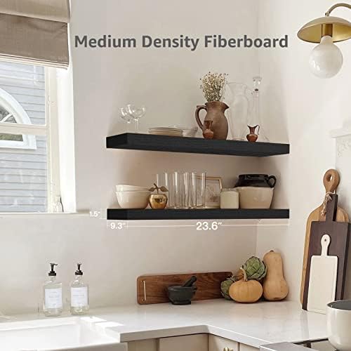 QEEIG Floating Shelves for Wall 23.6" Long - Wall Mounted Shelf Bathroom Kitchen Living Room Bedroom Farmhouse Home Decor Display Bookshelf Large 23.6 x 9.3 inch Set of 2, Black (008-60B) - Image 3