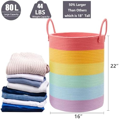 80L Extra Large Rainbow Laundry Hamper Basket for Girls Kids - Image 3