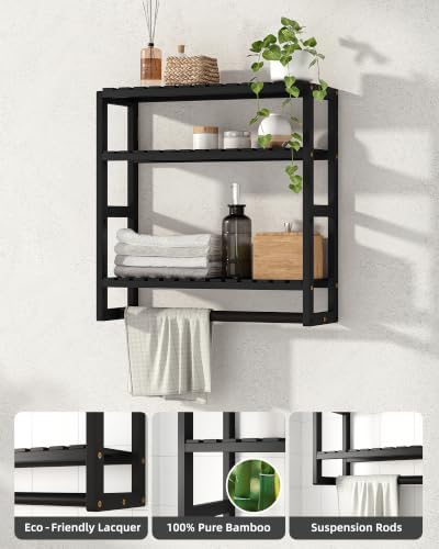 Galood Over The Toilet Storage Bathroom Shelves Wall Mounted 3 Tier Black-L - Image 4