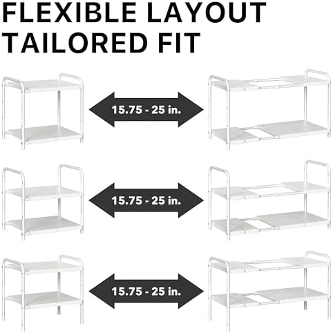 Simple Houseware Under Sink 2-Tier Heavy Duty Expandable Organizer, White - Image 5