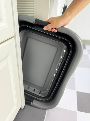 SAMMART Collapsible 3 Handled Plastic Laundry Basket - Foldable Pop Up Storage Container/Organizer - Portable Basket - Space Saving Hamper/Basket (Grey/Black, 3 handled rectangular) - Image 6