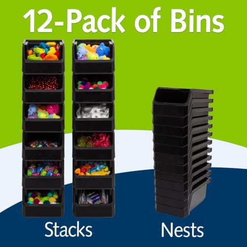 ReadySpace Small Stackable Plastic Storage Bins, 12-Pack, Black - Image 3