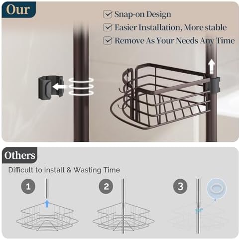 Consumest Corner Shower Caddy Tension Pole - Rustproof Shower Shelves with Towel Bar & Soap Holder, Adjustable Bath Organizer for Bathroom Storage, 27.6-108.3 inch, Bronze - Image 4