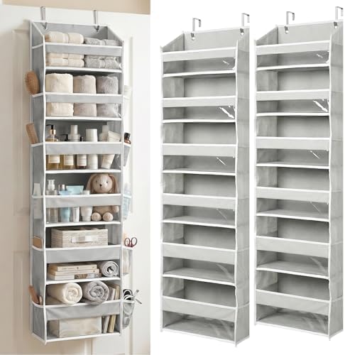 HOMELUX THEORY Over the Door Organizer, 6-Tier, 100D Fabric, Light Gray 2pc | Over the door shoe organizer, 50 lbs capacity, 12 side mesh pockets, 100D extra thick fabric, Closet & entryway storage by HomeluxTheory