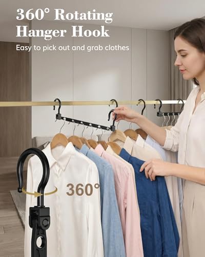 Space Saving Hangers for 96 Clothes, Reinforced Collapsible Hangers | 360° Swivel Hook, Fully Assembled, Hanger Hooks Space Saver for Closet Organizers and Storage, Dorm Room Essentials, Black - Image 6