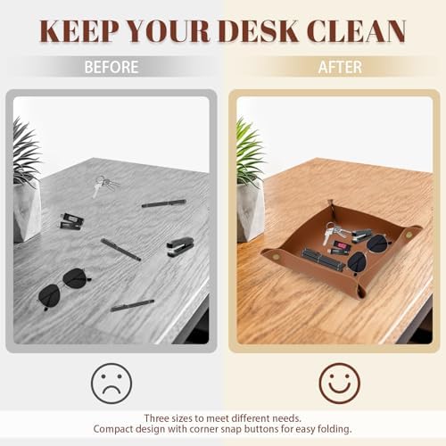3 Pack Leather Valet Tray, 3 Sizes Catchall Tray Desk Organizer for Key Jewelry Trinket Watch Perfume Coin, for Entryway Table Nightstand Dresser Vanity Travel, Brown - Image 4