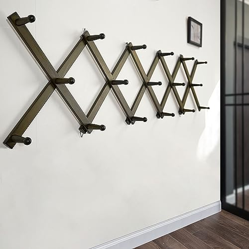 WEBI Accordion Wall Hanger,Expandable Wooden Hat Rack for Wall Mounted Coat Rack,Accordion Hat Hooks Holder for Baseball Caps,17 Peg,Dark Walnut - Image 2