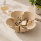 Grained Faux Leather Flower Shaped Valet Tray Large, Beige - Image 2