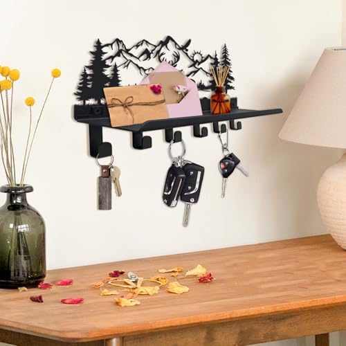 Deer Metal Key and Mail Holder for Wall, Key Holder Wall Mount with Shelf, Key Rack, Key Hooks for Living Room, Hallway, Office - Image 3
