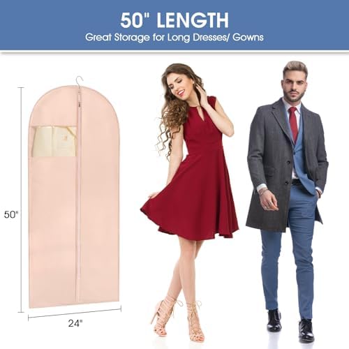 Garment Bags for Hanging Clothes, 50" Long Dress Bags for Closet Storage, Pink Garment Covers with Clear Window for Suits, Coats, Jackets (2 Pack) - Image 6