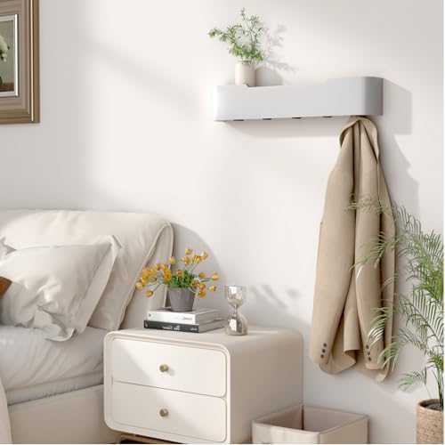 Wall Mounted Coat Rack with Shelf, Wooden Entryway Organizer with Hidden Metal Hooks for Hanging Coats Bags Keys, Modern Floating Shelf for Hallway Bathroom - Image 6