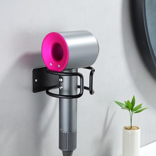 YIGII Universal Hair Dryer Holder, Wall Mounted Adhesive Rack, Black - Image 5