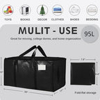 8 Pack-Extra Large Heavy Duty Moving Bags - Waterproof Storage Totes with Handles & Zippers, Foldable for College Dorm, Storage (Black) - Image 2