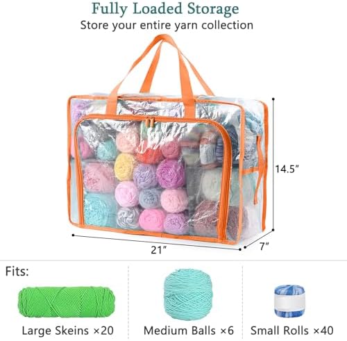 MYBAGZING Clear Yarn Storage Bags, 21" Large Flat Under Bed Yarn Organizer with Zipper & Handles, Stackable Knitting and Crochet Storage for Closet Shelves, Craft Room, Yarn Skeins, Hooks & Needles - Image 5