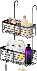 SHANSHUI Shower Hanging Caddy, Double Bathroom Showers Organizer Basket, Shampoo Bracket, Over Door Shower Rack with Hooks, 304 Stainless Steel Rustproof by SHANSHUI