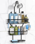 Shower Caddy Hanging - Never Rust Shower Hanging Organizer - Aluminum Over the ShowerHead Caddy with Soap Basket and 6 Hooks for Razor/Sponge (Black) by MSAICOE