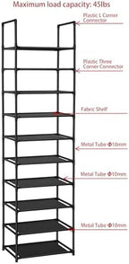 FIDUCIAL HOME 10 Tiers Shoe Rack Organizer 20 Pairs Tall Shoe Shelf | Tall Narrow Space Saving for Closet Entryway Dorm, Easy to Assemble, 17"L x 11"W x 68.8"H, Black - Image 6