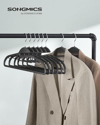 SONGMICS 50 Pack Coat Hangers, Heavy-Duty Plastic Suit Hangers, S-Shaped Opening, Space-Saving, 360º Swivel Hook, 16.3 Inches Wide, Ink Black UCRP41BK-50 - Image 2