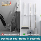 TAILI Mop and Broom Holder Wall Mount Grippers, 3 Hangers and 8 Adhesive Strips, Damage Free Hanging Wall Mount, Household Cleaning Organizer for Organization and Storage, Holds up to 4 lbs, White - Image 5