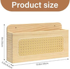 Rustic Wall Mounted Magazine Rack - Solid Wood Mail Holder with Natural Rattan Weave, Boho Floating File Organizer & Vinyl Record Display Shelf, Decorative Letter Holder for Entryway, Office (1 Pack) - Image 4