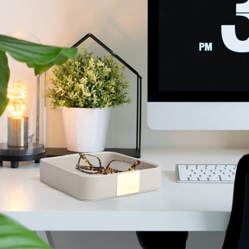 SANZIE Leather Tray Desktop Storage, Trinket Catchall Tray (Grey) - Image 5