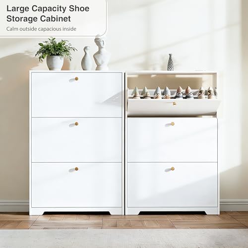 Nicetree Shoe Cabinet with 3 Flip Drawers, Modern Entryway Organizer, White - Image 6