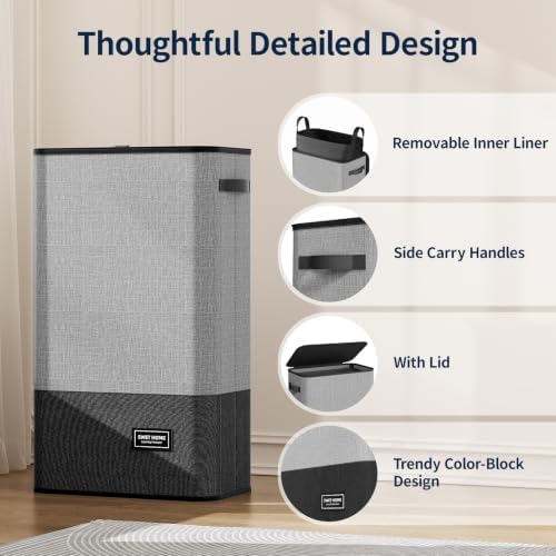 Yecaye Slim Laundry Hamper with Lid, 75L, Black-Gray - Image 5